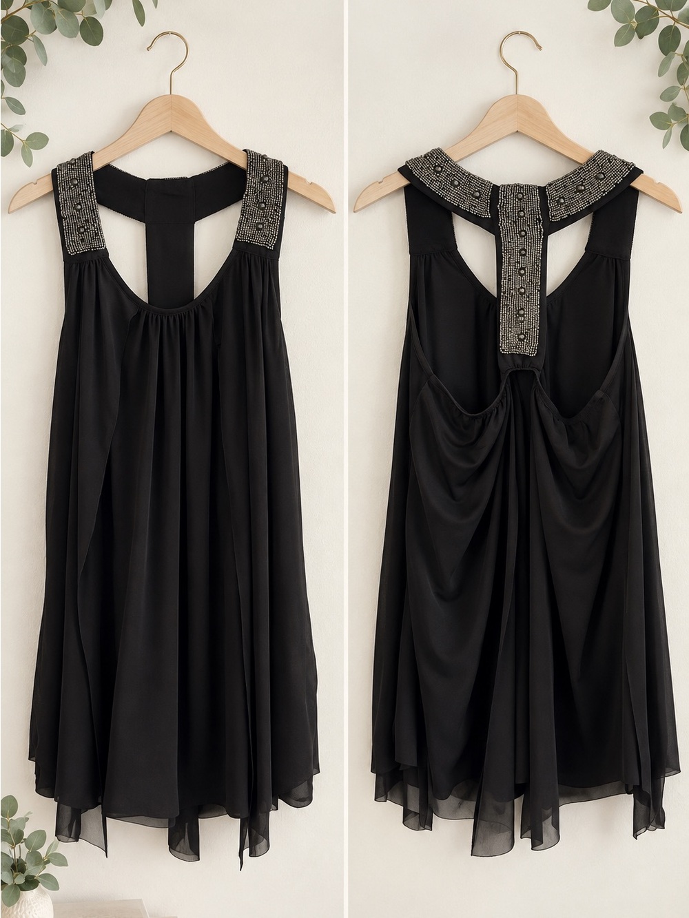 Studio Y Embellished Black Sleeveless Swing Top x